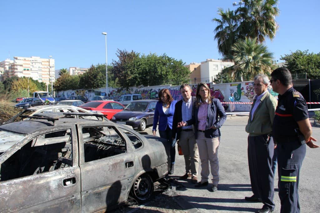 Parques y jardines junto con Limdeco trabajan para limpiar la zona afectada por el incendio junto al Giner de los Ríos