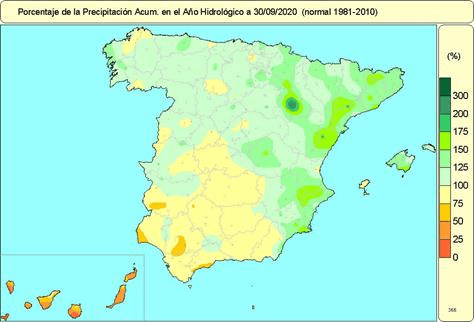 El año hidrológico ha sido húmedo, con precipitaciones un 4% por encima del valor normal