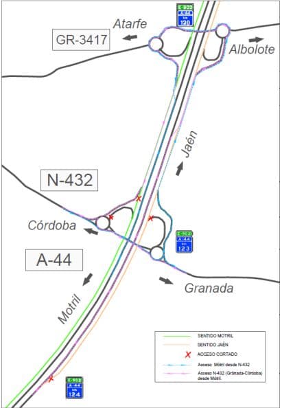 Afecciones al tráfico en la autovía A-44 Variante Exterior de Granada