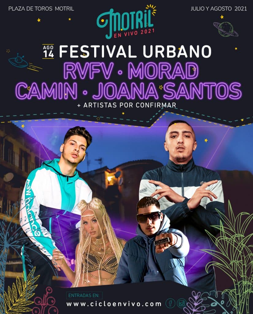 Camin y Joana Santos se unirán a RVFV y Morad en el mayor festival urbano de Motril el próximo 14 de agosto