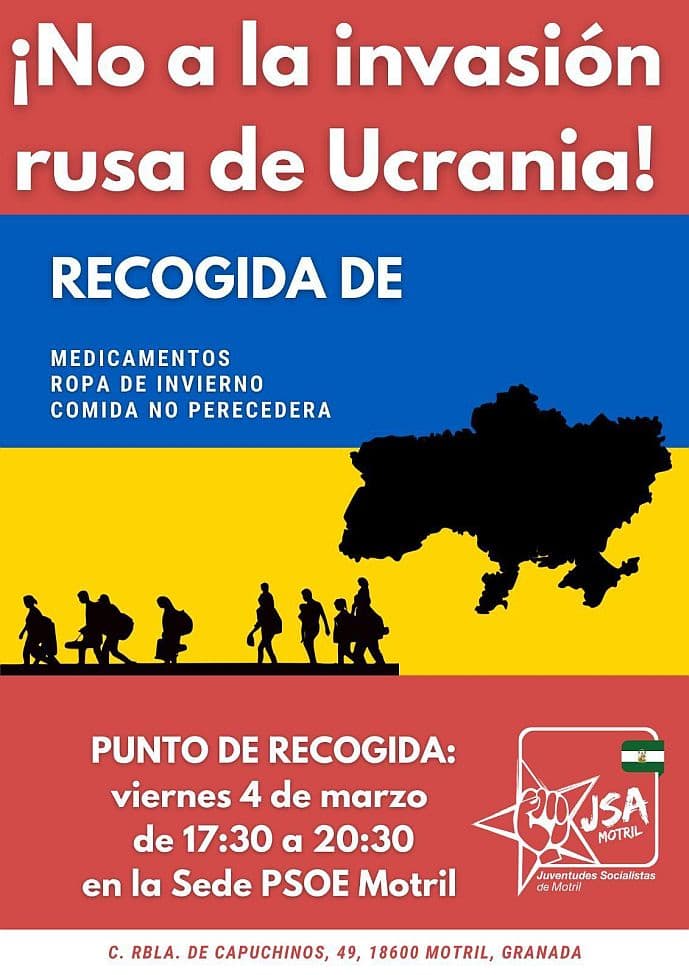 Juventudes Socialistas de Motril recoge este viernes 4 de marzo ayuda para el pueblo ucraniano