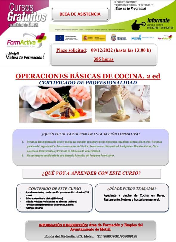 ‘Operaciones básicas de cocina’, nuevo curso que impulsa Formación y Empleo Motril dentro del proyecto FormActiva+