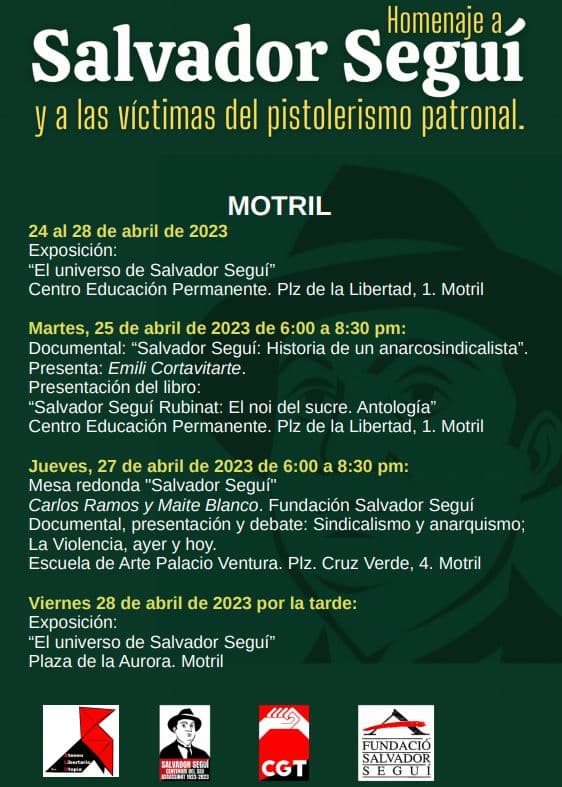 CGT y el ateneo libertario Utopía conmemoran el centenario del asesinato de Salvador Seguí con distintos actos