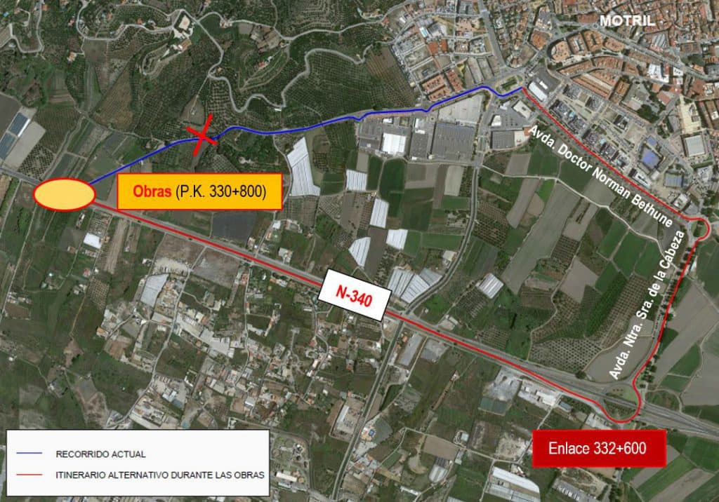 Afectación al tráfico en el acceso a Motril desde la carretera N-340 por las obras de construcción de una glorieta