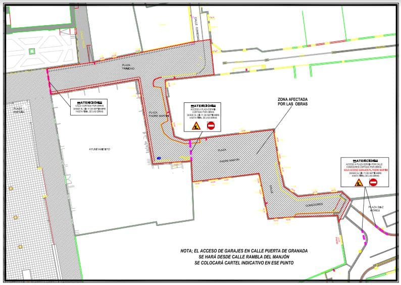 Corte de calle Comedores, Plaza Padre Martín y Plaza de La Trinidad en Motril a partir del 11 de septiembre