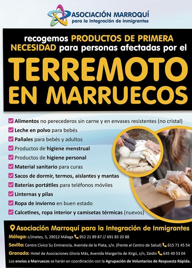 La Asociación Marroquí organiza acciones de ayuda humanitaria desde Andalucía para apoyar a los afectados por el terremoto
