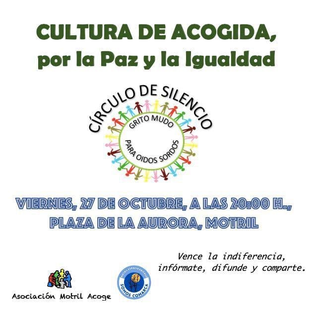 Motril Acoge convoca concentración este viernes, en la plaza de la Aurora, por la Paz y la Igualdad