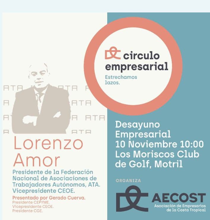 Lorenzo Amor, protagonista del Círculo Empresarial de AECOST, el próximo 10 de noviembre