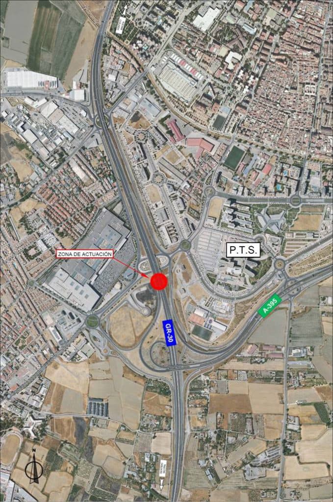 Afectaciones al tráfico en la autovía GR-30 por las obras de construcción de la conexión ciclo peatonal entre Armilla y el Parque Tecnológico de la Salud
