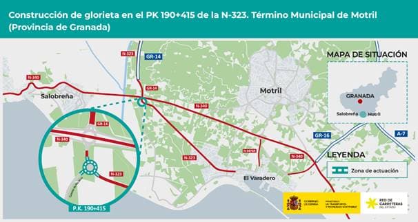 El ministerio de Transportes aprueba el proyecto de construcción de una glorieta en la carretera N-323, entre Motril y Salobreña