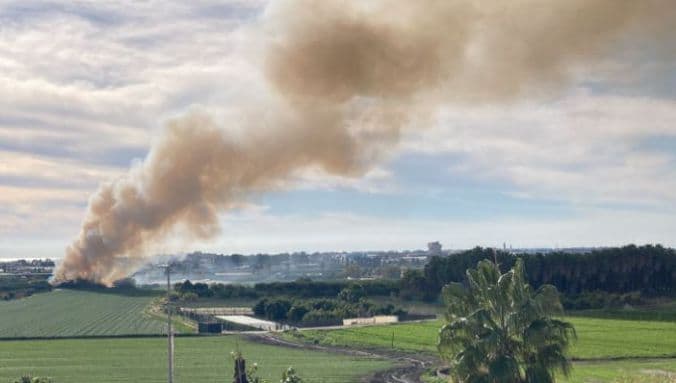 El incendio en la vega de Motril calcina unos 3.000 metros cuadrados de cañaveral