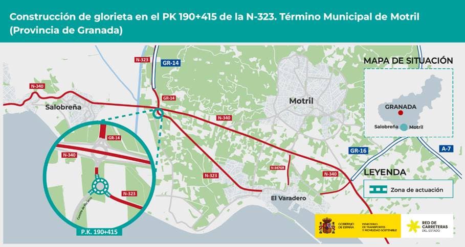 Transportes aprueba el proyecto de trazado para construir una glorieta en la N-323 en Motril, provincia de Granada