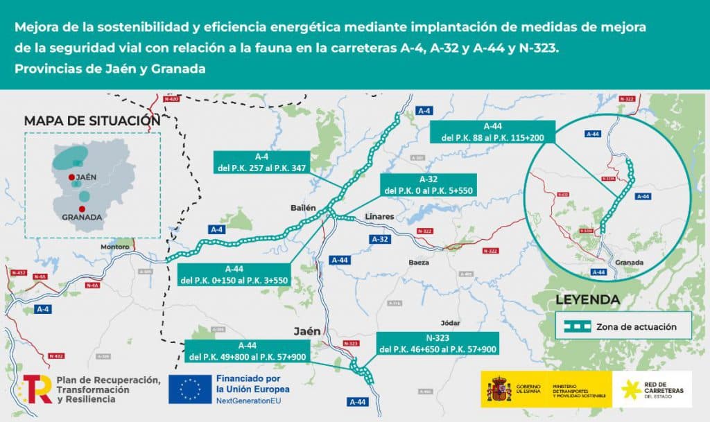 Transportes adjudica por 15,5 millones de euros las obras de mejora de la seguridad vial y protección de la fauna en la A-4, A-32 y A-44 y N-323