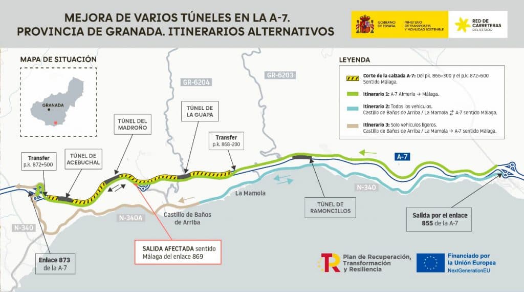 Modernización de los túneles de la Costa Tropical: Ramoncillos, Guapa, Acebuchal y Madroño en la A-7, con una inversión de 16,2 millones de euros