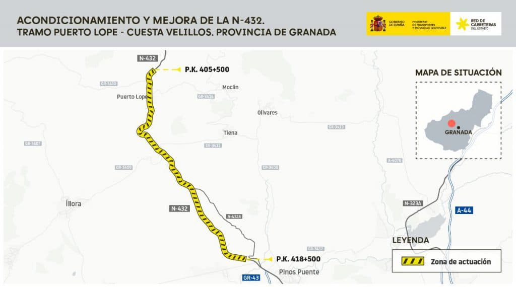 Transportes licita por un millón de euros la redacción del estudio informativo para acondicionar y mejorar la N-432 entre Puerto Lope y Cuesta de Velillos