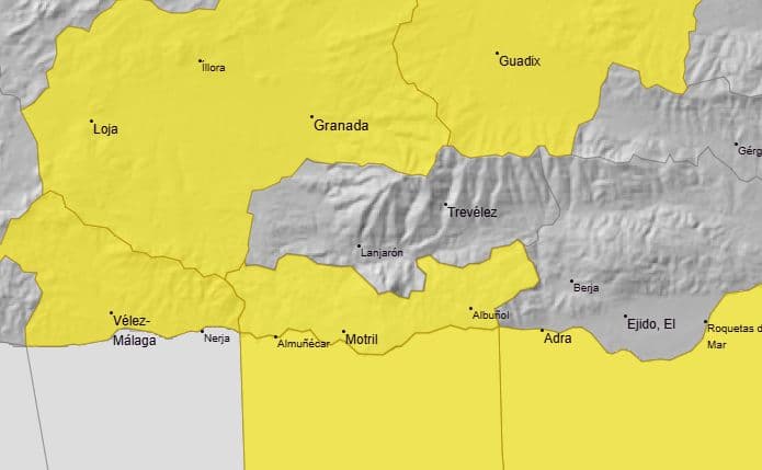 AEMET activa un segundo aviso amarillo por lluvias en la Costa Tropical