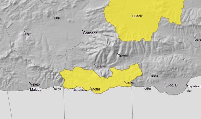 AEMET activa aviso amarillo por lluvias en la Costa Tropical para el lunes 5 de enero