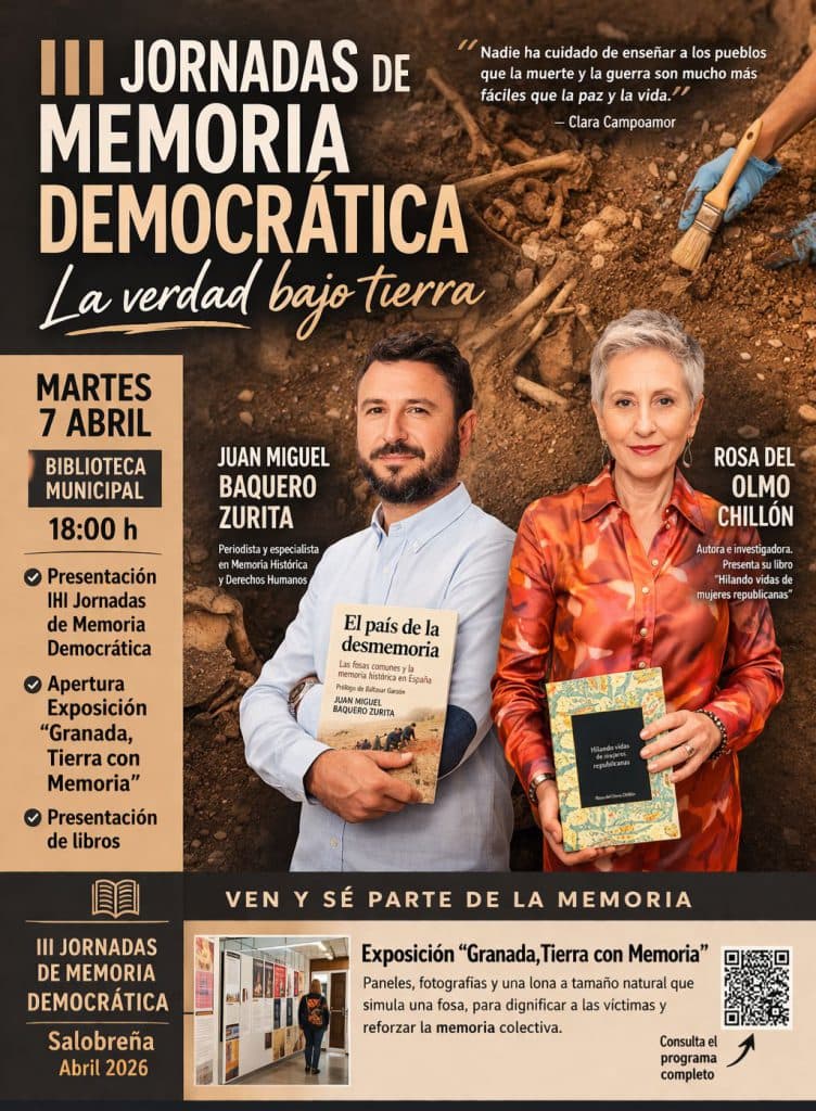 Salobreña inaugura, hoy martes 7 de abril, las III Jornadas de Memoria Democrática con la apertura de la exposición “Granada, Tierra con Memoria” y  dos presentaciones literarias