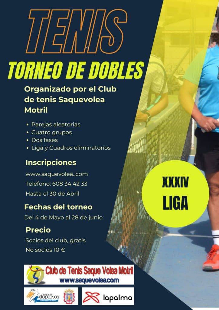 El club de tenis Saque Volea Motril abre la inscripción para su torneo de dobles, liga edición XXXIV