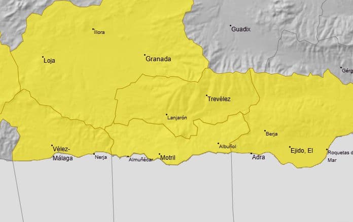 La Costa Tropical y Alpujarra en aviso amarillo por lluvias y  posibilidad de tormentas