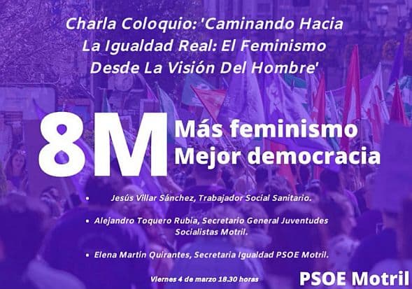 El PSOE organiza este viernes una charla sobre la igualdad con motivo del Día de la Mujer