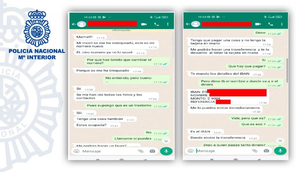La Policía Nacional alerta de una nueva estafa a través de WhatsApp en la que simulan ser un familiar en apuros