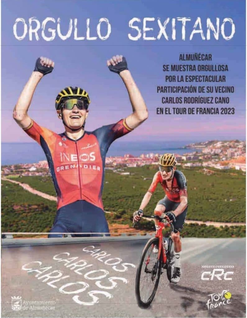 El Ayuntamiento de Almuñécar felicita a su ciclista Carlos Rodríguez Cano por la gran actuación en el Tour de Francia 2023