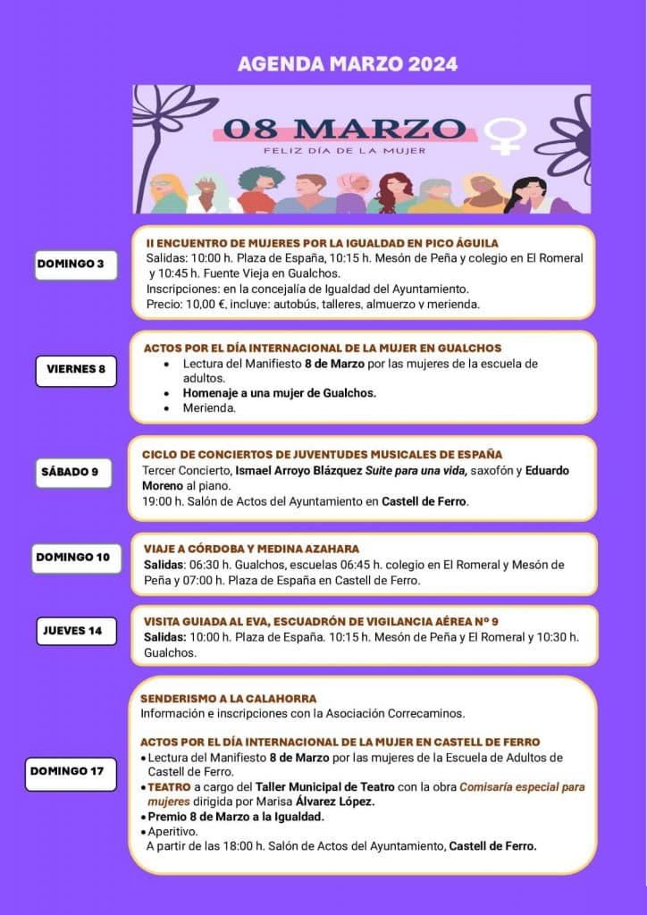 Gualchos-Castell de Ferro celebra el 8M con una docena de actividades durante todo el mes de marzo