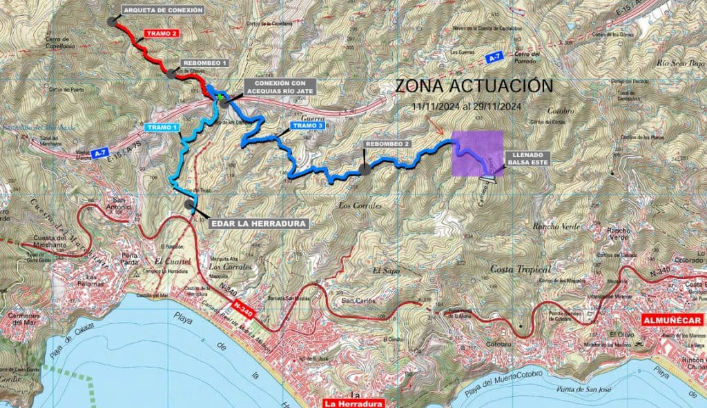 Inician las obras de la instalación de las conducciones de las aguas regeneradas de regadíos en Almuñécar y La Herradura