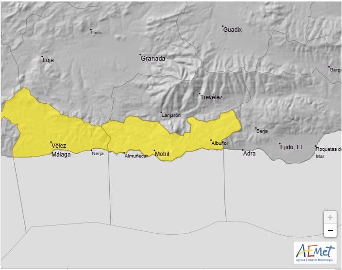 La AEMET activa aviso amarillo por fuertes vientos en la Costa Tropical para este sábado
