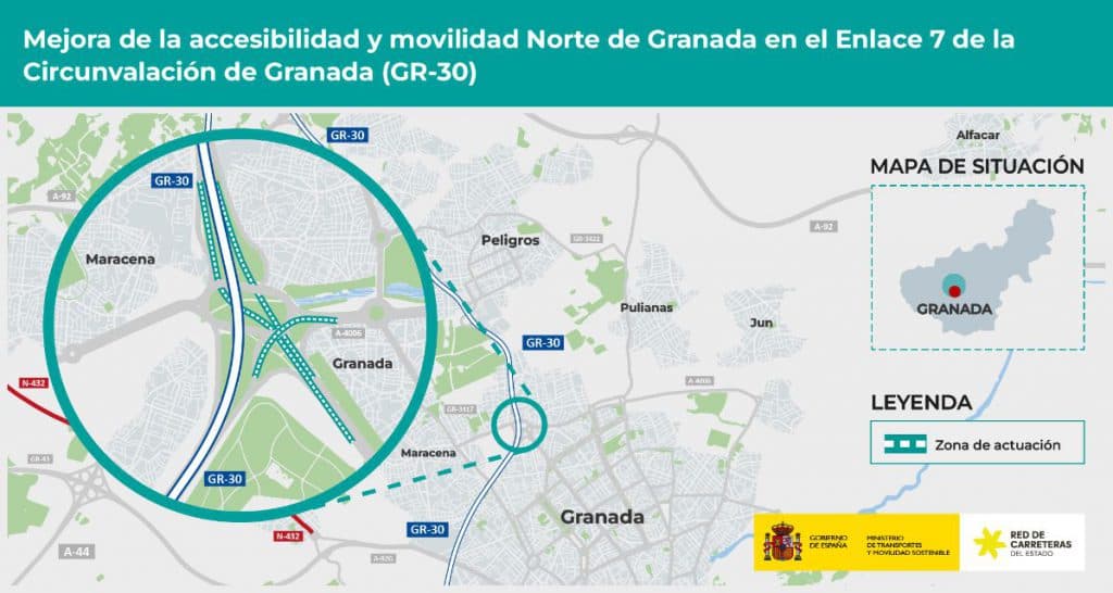 Transportes licita por 1,7 millones de euros el proyecto para mejorar el enlace de la GR-30 con la Maracena, Pulianas y Granada