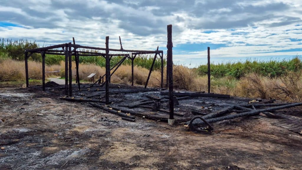 Todo apunta a un acto vandálico: un incendio devora la zona de sombra de la Playa de las Azucenas
