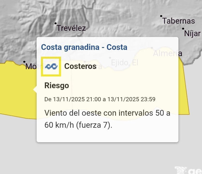 AEMET activa en la Costa Tropical aviso amarillo este jueves y viernes por fenómenos costeros