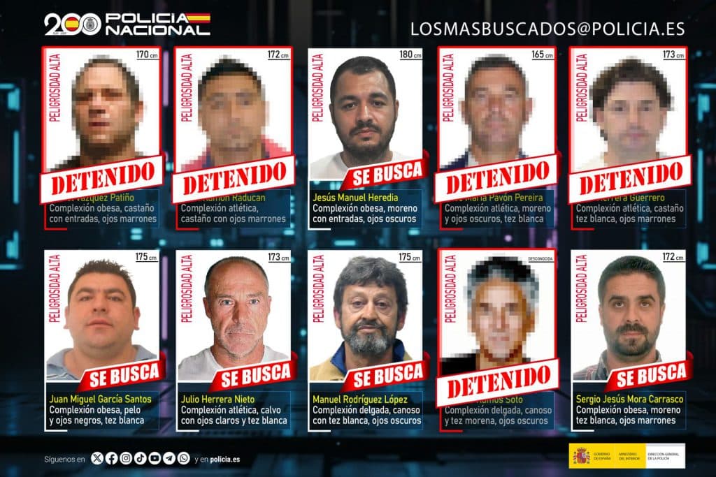 Se eleva a cinco el número de detenidos de la lista de “Los 10 más buscados” de la Policía Nacional