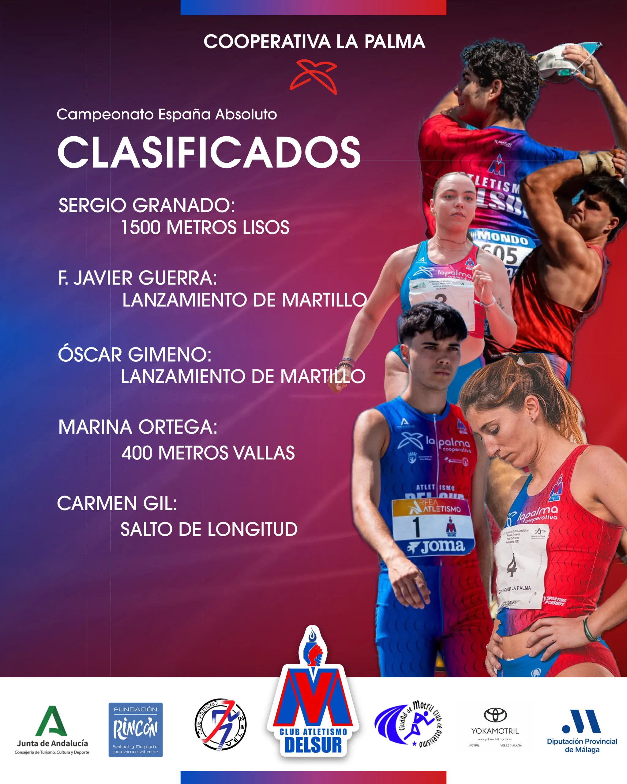 Cinco atletas del Atletismo Delsur – Cooperativa La Palma competirán en el Campeonato de España Absoluto