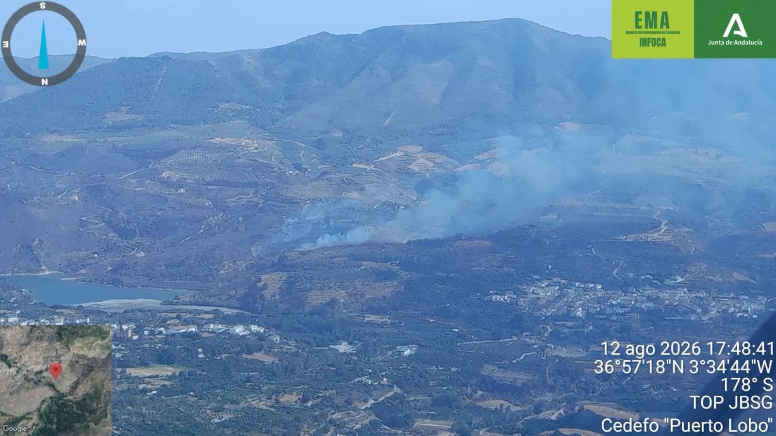 Nuevo incendio forestal en El Pinar, en el paraje de Pinos del Valle, junto al pantano de Béznar