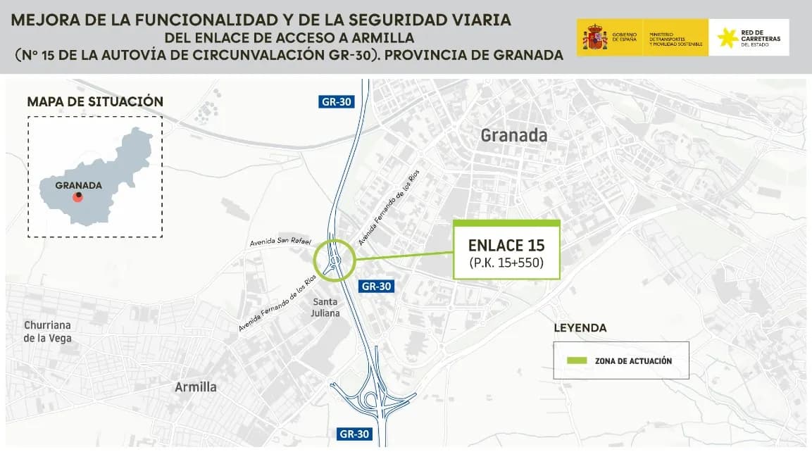 Transportes licita la redacción del proyecto para mejorar el enlace de Armilla con la GR-30, que cuenta con una inversión de 40 millones de euros