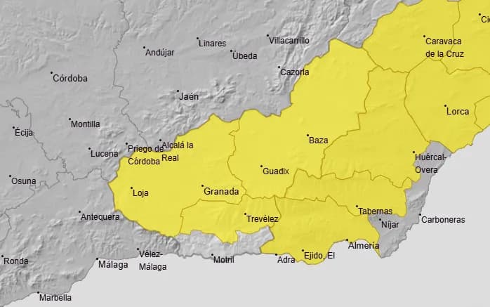 EL TIEMPO: Aviso amarillo por lluvias en Alpujarra, Nevada, Guadix y Baza