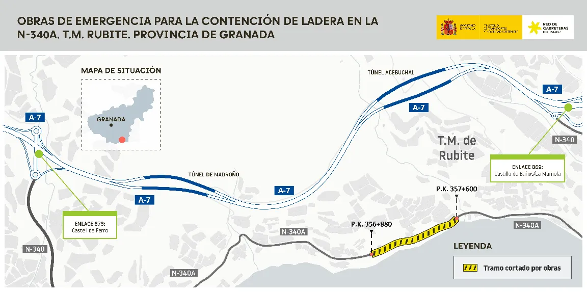 Transportes comienza las obras de contención de una ladera en la N-340A en Rubite