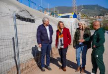 Actuación de emergencia en el muro caído en el Estadio Escribano Castilla por el impacto de las borrascas